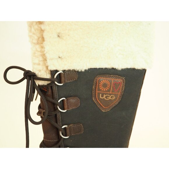 Ugg Tall Black Sheepskin Top Brown Leather Winter Duck Boots, Size 6 (US) - Picture 2 of 13